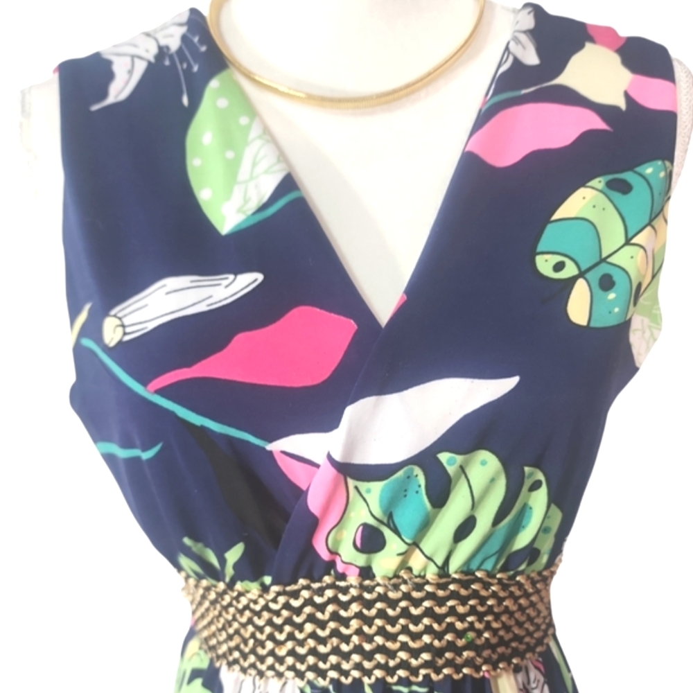 Floral Sleeveless Maxi Dress - Blue and Green